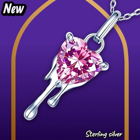 NEW Exclusively Fancy – 925 Sterling Silver Pink Heart Melt Necklace - Picture 3 of 3